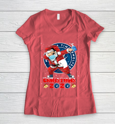 Minnesota Timberwolves Funny Santa Claus Dabbing Christmas 2020 NBA Women's V-Neck T-Shirt 4