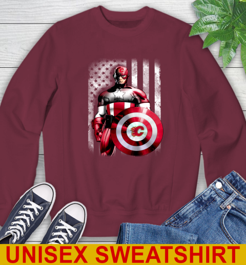 Calgary Flames NHL Hockey Captain America Marvel Avengers American Flag Shirt Sweatshirt 6