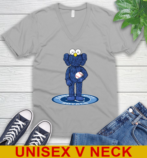 MLB Baseball Kansas City Royals Kaws Bff Blue Figure Shirt V-Neck T-Shirt 4