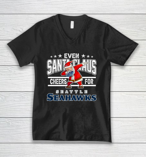 Seattle Seahawks Even Santa Claus Cheers For Christmas NFL V-Neck T-Shirt