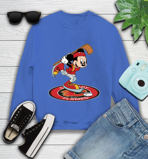 NHL Hockey Calgary Flames Cheerful Mickey Disney Shirt Youth Sweatshirt 7