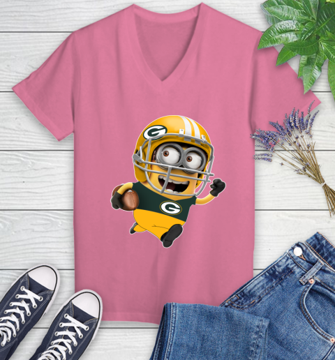 NFL Green Bay Packers Minions Disney Football Sports Women's V-Neck T-Shirt 13