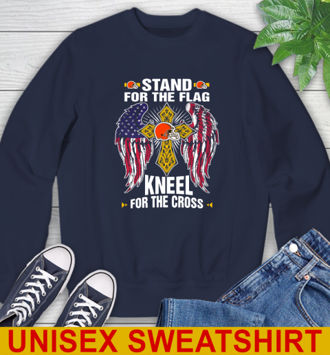 NFL Football Cleveland Browns Stand For Flag Kneel For The Cross Shirt Sweatshirt - Image 3