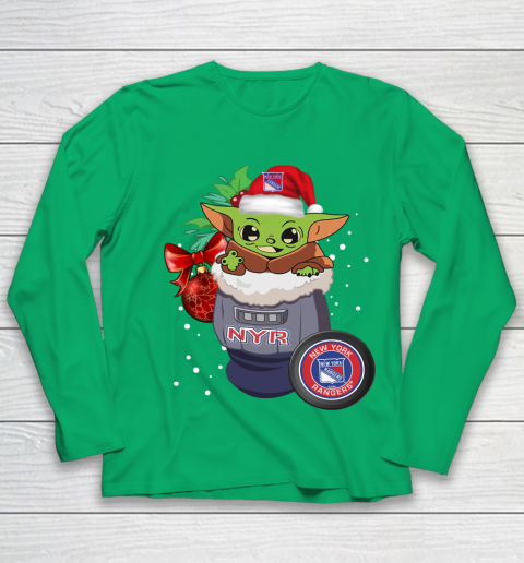 New York Rangers Christmas Baby Yoda Star Wars Funny Happy NHL Youth Long Sleeve 6