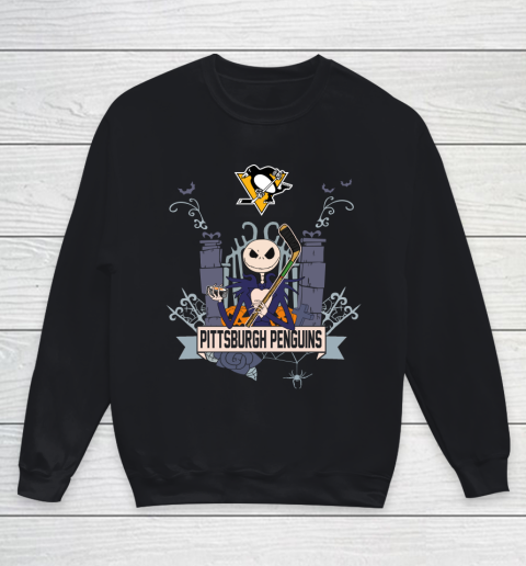 NHL Pittsburgh Penguins Hockey Jack Skellington Halloween Youth Sweatshirt
