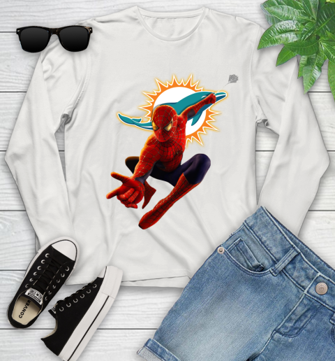 NFL Spider Man Avengers Endgame Football Miami Dolphins Youth Long Sleeve 12