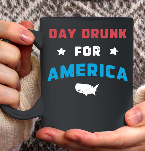 Beer Lover Funny Shirt DAY DRUNK FOR AMERICA Ceramic Mug 11oz