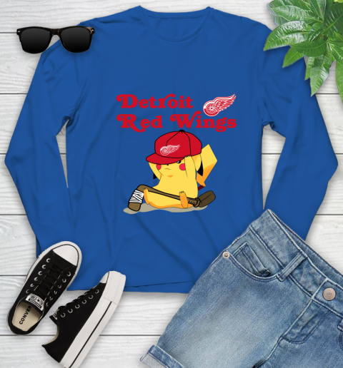 NHL Pikachu Hockey Sports Detroit Red Wings Youth Long Sleeve 9