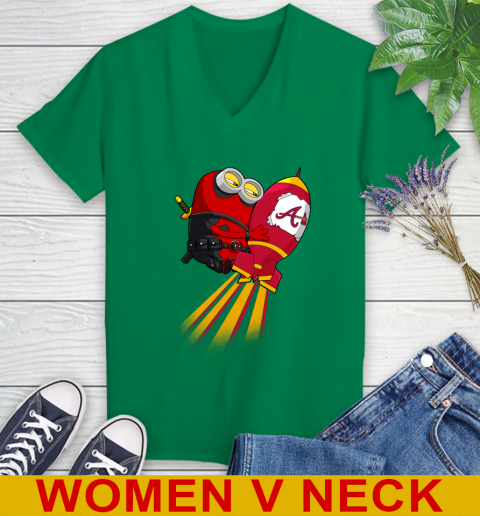MLB Baseball Atlanta Braves Deadpool Minion Marvel Shirt Women's V-Neck T-Shirt 5