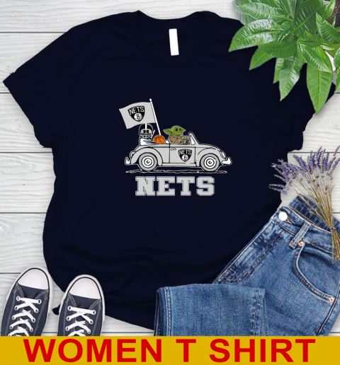 NBA Basketball Brooklyn Nets Darth Vader Baby Yoda Driving Star Wars Shirt Women's T-Shirt 3