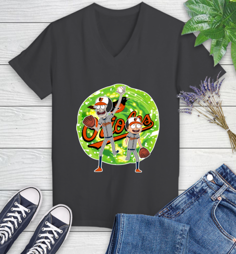 MLB Baltimore Orioles Rick And Morty Baseball Sports Women's V-Neck T-Shirt 8