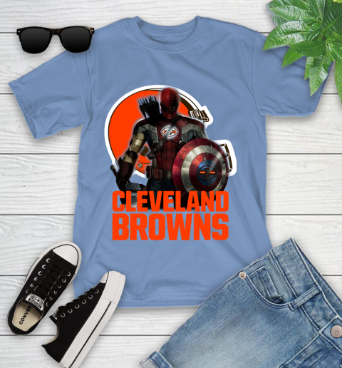 NFL Captain America Thor Spider Man Hawkeye Avengers Endgame Football Cleveland Browns Youth T-Shirt 11