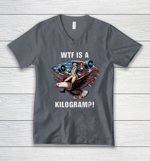 WTF is a Kilogram_ Funny 4th of July Patriotic Eagle USA V-Neck T-Shirt 3