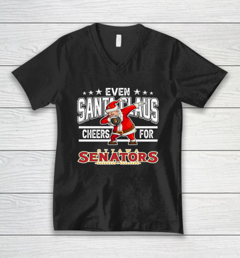 Ottawa Senators Even Santa Claus Cheers For Christmas NHL V-Neck T-Shirt