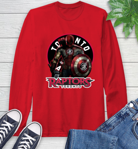 Toronto Raptors NBA Basketball Captain America Thor Spider Man Hawkeye Avengers Long Sleeve T-Shirt 10