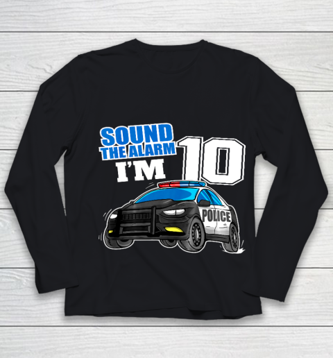 Kids Police Car 10th Birthday Shirt Boy 10 Cop Policeman Officer 10 Year Old Youth Long Sleeve