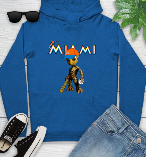 MLB Miami Marlins Groot Guardians Of The Galaxy Baseball Youth Hoodie 9