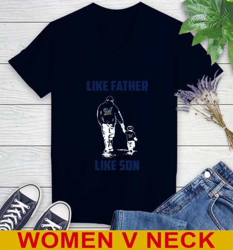 Milwaukee Brewers MLB Baseball Like Father Like Son Sports Women's V-Neck T-Shirt 2
