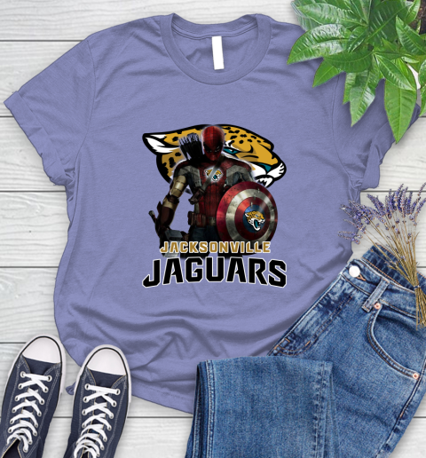 NFL Captain America Thor Spider Man Hawkeye Avengers Endgame Football Jacksonville Jaguars Women's T-Shirt 11