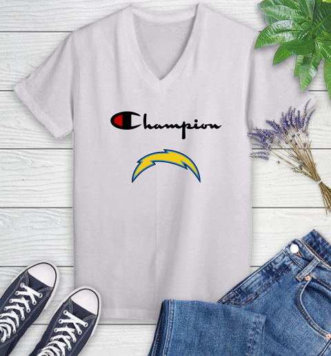 NFL Football Los Angeles Chargers Champion Shirt Women's V-Neck T-Shirt