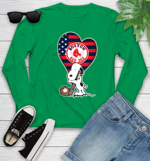 Boston Red Sox MLB Baseball The Peanuts Movie Adorable Snoopy Youth Long Sleeve 6