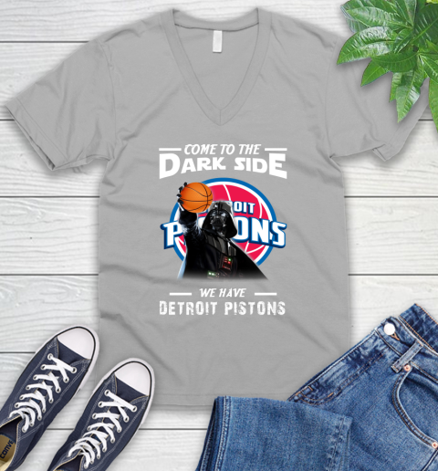 NBA Come To The Dark Side We Have Detroit Pistons Star Wars Darth Vader Basketball V-Neck T-Shirt 3