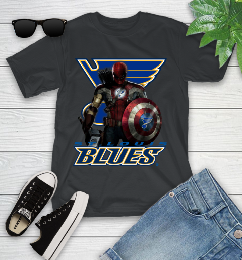 NHL Captain America Thor Spider Man Hawkeye Avengers Endgame Hockey St.Louis Blues Youth T-Shirt 2