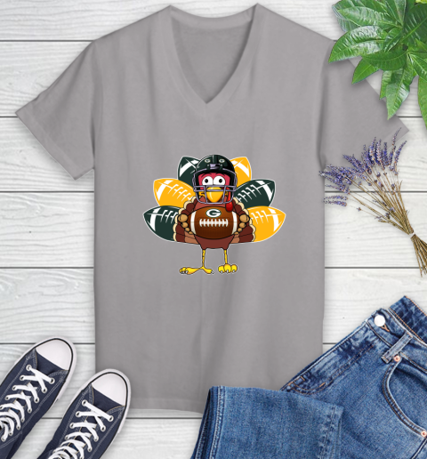 Green Bay Packers Turkey Thanksgiving Day Women's V-Neck T-Shirt 4