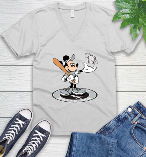 MLB Baseball Chicago White Sox Cheerful Mickey Disney Shirt V-Neck T-Shirt 2