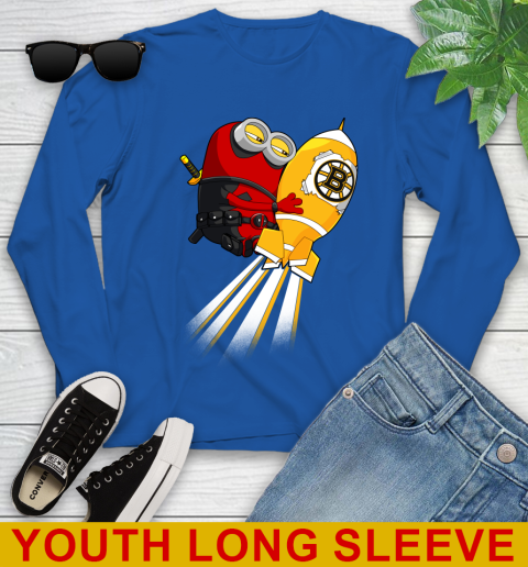 NHL Hockey Boston Bruins Deadpool Minion Marvel Shirt Youth Long Sleeve 10