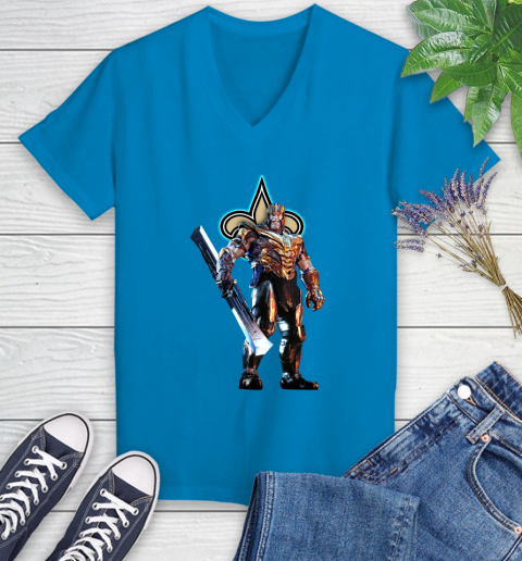 NFL Thanos Gauntlet Avengers Endgame Football New Orleans Saints Women's V-Neck T-Shirt 7