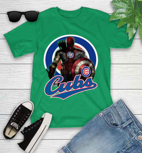 MLB Captain America Thor Spider Man Hawkeye Avengers Endgame Baseball Chicago Cubs Youth T-Shirt 6