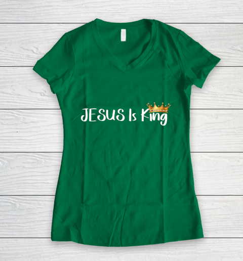 Jesus Is King Shirt Religious Christian Women's V-Neck T-Shirt 3