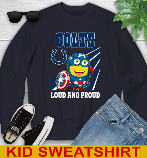 NFL Football Indianapolis Colts Captain America Marvel Avengers Minion Shirt Youth Sweatshirt - Image 3