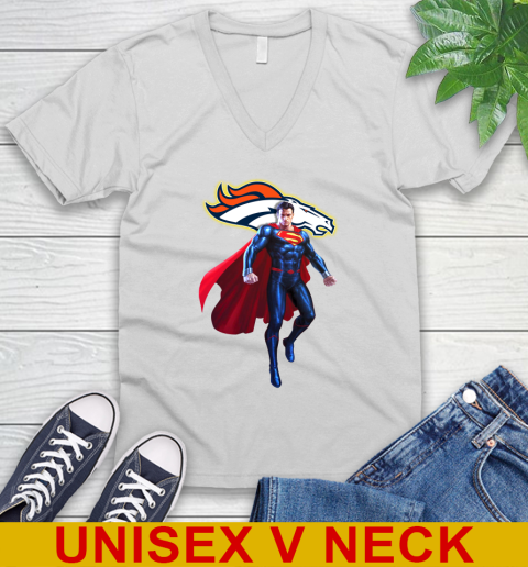 NFL Superman DC Sports Football Denver Broncos V-Neck T-Shirt