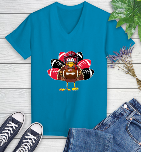 Kansas City Chiefs Turkey Thanksgiving Day Women's V-Neck T-Shirt 7