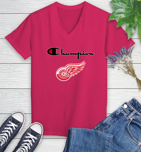 NHL Hockey Detroit Red Wings Champion Shirt Women's V-Neck T-Shirt 6