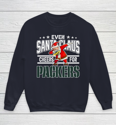 Green Bay Packers Even Santa Claus Cheers For Christmas NFL Youth Sweatshirt 2
