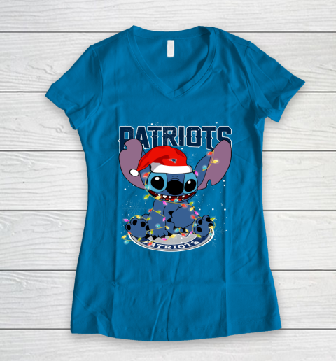 New England Patriots NFL Football noel stitch Christmas Women's V-Neck T-Shirt 4
