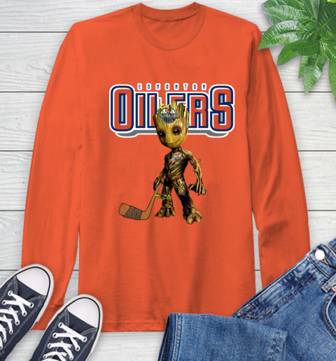 Edmonton Oilers NHL Hockey Groot Marvel Guardians Of The Galaxy Long Sleeve T-Shirt 5