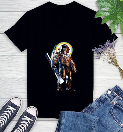 NFL Thanos Gauntlet Avengers Endgame Football Washington Redskins Women's V-Neck T-Shirt 2