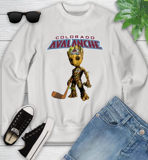 Colorado Avalanche NHL Hockey Groot Marvel Guardians Of The Galaxy Youth Sweatshirt