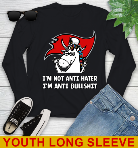 Tampa Bay Buccaneers NFL Football Unicorn I'm Not Anti Hater I'm Anti Bullshit Youth Long Sleeve 2
