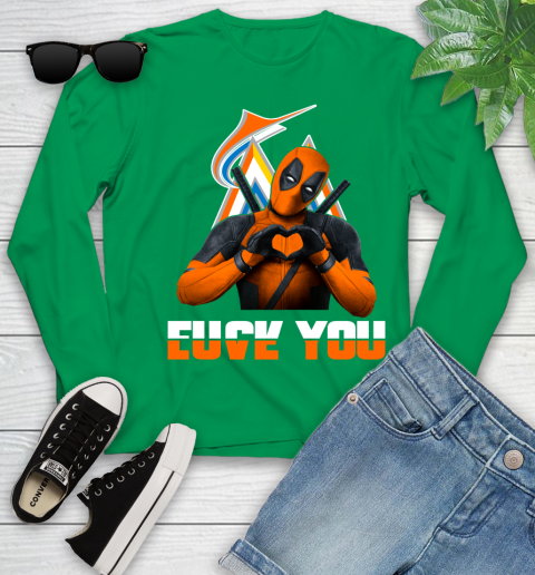 MLB Miami Marlins Deadpool Love You Fuck You Baseball Sports Youth Long Sleeve 7