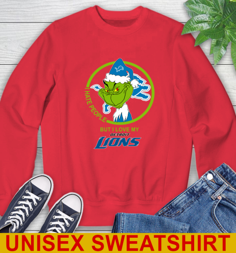 Detroit Lions NFL Christmas Grinch I Hate People But I Love My Favorite Football Team Sweatshirt 10