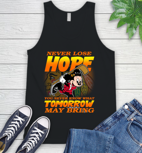 Chicago Blackhawks NHL Hockey ootball Mickey Disney Never Lose Hope Tank Top