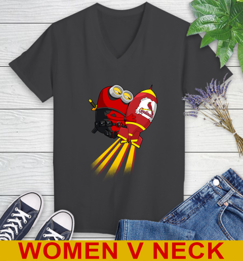 MLB Baseball St.Louis Cardinals Deadpool Minion Marvel Shirt Women's V-Neck T-Shirt 8