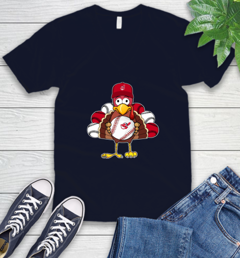 Cleveland Indians Turkey thanksgiving V-Neck T-Shirt 3