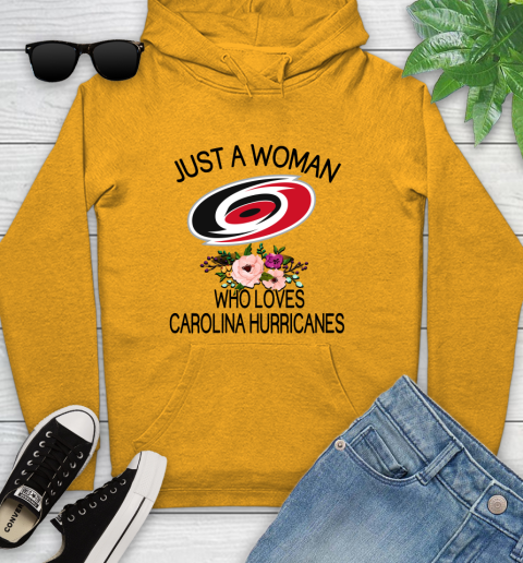 NHL Just A Woman Who Loves Carolina Hurricanes Hockey Sports Youth Hoodie 2