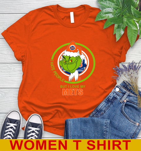 New York Mets MLB Christmas Grinch I Hate People But I Love My Favorite Baseball Team Women's T-Shirt 4